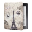 Capa flip bege de 6 polegadas para Kindle 10. geração 2019 com a Torre Eiffel em mapa antigo e selos postais e com alça e película 1