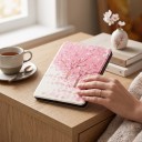 Capa flip bicolor para Kindle 10. geração 2019 de 6 polegadas com flores de sakura e pétalas a cair, com alça e película 2