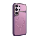 Capa mate para Samsung Galaxy S25 Ultra com suporte para carregamento magnético Capa protetora com moldura elevada para a câmara 16