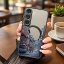 Capa para Samsung Galaxy S25+ com Motivo Anime Town Suporte a Carregamento Magnético Acrílico e TPU Capa Protetora para Telemóvel com Anel Magnético 3