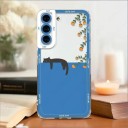 Capa para Samsung Galaxy S25 com motivo de gato Capa de plástico para telemóvel Capa protetora para telefone Com moldura à volta da câmara 2