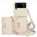 Capa para Samsung Galaxy Z Flip 8 Bolsa com carteira Alça de ombro Couro sintético e plástico Padrão acolchoado Capa crossbody para telemóvel 13
