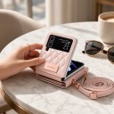 Capa para Samsung Galaxy Z Flip 8 Bolsa com carteira Alça de ombro Couro sintético e plástico Padrão acolchoado Capa crossbody para telemóvel 7
