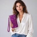 Capa tipo livro para Samsung Galaxy S25+ Superfície brilhante Bolsa com fecho e compartimento para cartões Alça de pulso em pele PU Capa 21
