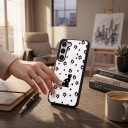 Capa transparente com alça para pulso Samsung Galaxy A25 Resistente Motivo de gato preto e estrelas Bordas pretas Proteção da câmara Capa 3