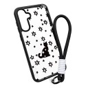 Capa transparente com alça para pulso Samsung Galaxy A35 5G Resistente Motivo de gato preto e estrelas Bordas pretas Proteção da câmara Capa 1