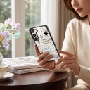 Capa transparente com alça para pulso Samsung Galaxy A55 5G Resistente Motivação de gato com laços e chávena Bordas pretas Proteção da câmara Capa 3