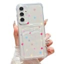 Capa transparente com bolsinha para cartão Samsung Galaxy A17 5G Estrelas amarelas, rosas e azuis Resistência Cantos reforçados Proteção das lentes 3