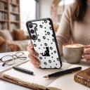 Capa transparente para Samsung Galaxy A16 Resistente Motiv de gata preta e estrelas Bordas pretas Proteção da câmara Capa de telemóvel com gata 5