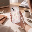 Capa transparente para Samsung Galaxy A26 5G com impressão de tulipas cor-de-rosa Corrente de pérolas com corações Bordas onduladas Margem elevada em torno da câmara 3