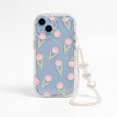 Capa transparente para Samsung Galaxy A55 5G com estampado de tulipas em rosa Corrente de pérolas com corações Bordas onduladas Borda elevada em torno da câmara 2
