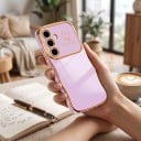 Capa traseira com borda dourada ondulada para Samsung Galaxy A36 Corações de lado Resistente Proteção da câmara 3,5 mm e do ecrã 1,5 mm 5