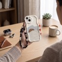 Capa traseira com cão para Samsung Galaxy A07 Corrente de pérolas para pulso Resistente Proteção de cantos e câmara Creme Cão encaracolado Borda 6