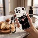Capa traseira com gato preto para Samsung Galaxy A36 5G Corrente de contas para pulso Resistente Proteção de cantos e câmara Preto e Branco Coração 3