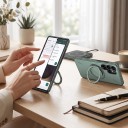 Capa traseira para Samsung Galaxy S25 FE Suporte rotativo 360 graus Compatível com carregamento sem fios Carbono Policarbonato e TPU Capa de telemóvel 15