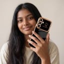 Capac din spate cu margine ondulată aurie pentru Samsung Galaxy A36 Inimioare pe latură Rezistent Protecție pentru cameră 3,5 mm și ecran 4