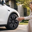 Capace de roți 19" Tesla Model Y Juniper 2025-2026 Set 4 buc Plast PC și ABS Deschidere pentru ventil 5