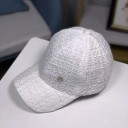 Cappellino da donna con aspetto tweed Cappello da baseball in cotone con tessuto strutturato Decorazione metallica Circonferenza della testa 55 a 59 3