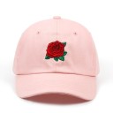 Cappellino da donna con grande rosa rossa ricamata Cappellino da baseball in cotone con visiera curva cucita Circonferenza della testa 55 a 62 4