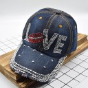 Cappellino in denim da donna con scritta Love in strass Visiera bordata di strass Cinghia regolabile con fibbia Taglia universale 3