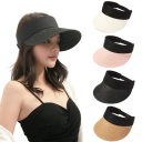 Cappello a visiera pieghevole in paglia per donne 56–58 cm Cappello estivo arrotolabile con protezione UV Visiera larga Parte superiore vuota Da viaggio Traspirante 7