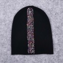 Cappello beanie da donna con striscia verticale di ricamo in perline Tessuto a coste elasticizzato in cotone e lana Circonferenza della testa 50-60 6