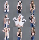 Cappello da donna a forma di animale con orecchie e lunghe punte Zampe alle estremità come tasche per le mani Pelliccia sintetica Universale 10