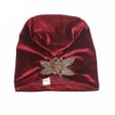 Cappello da donna in velluto stile turbante con ricamo decorativo di perline Parte anteriore arricciata Accessorio elegante Taglia 8