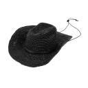 Cappello di paglia da cowboy con cordino 56-58 cm Rafia Cappello western estivo Materiale naturale traspirante Accessorio unisex 1