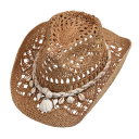 Cappello estivo di paglia per donne Cappello da spiaggia intrecciato a mano 56–58 cm Decorazione in conchiglie Altezza 12 cm 5