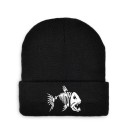 Cappello in maglia invernale nero con motivo bianco di scheletro di pesce Maglia a coste con risvolto Poliestere Circonferenza della testa 50 a 58 cm 2