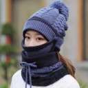 Cappello invernale da donna con collo e maschera per il viso Set 3 in 1 Motivo a treccia e pompon Cotone e cashmere Taglia unica 4