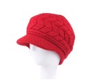 Cappello invernale da donna lavorato a maglia con visiera Foderato in morbido pile Motivo in rilievo a foglie Lana e cotone 3