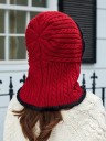 Cappuccio in maglia invernale da donna con pellicciotto interno Protezione di testa, orecchie e collo Motivo a treccia Cordino Cotone Taglia 7