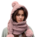 Cappuccio invernale da donna con sciarpa integrata Set Copertura calda per testa e collo in un unico pezzo Accessorio invernale 7