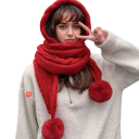 Cappuccio invernale da donna con sciarpa integrata Set Copertura calda per testa e collo in un unico pezzo Accessorio invernale 2