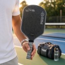 Carbon Pickleball Paddle 41.9 x 19.1 cm Thickness 16 mm Polymer Honeycomb Core Textured Surface Black with Grey Edge 6