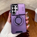 Carcasa rezistentă la șocuri pentru Samsung Galaxy S25+ cu suport rotund pliabil și capac glisant pentru cameră din policarbonat și TPU 11