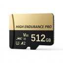 Card de memorie Micro SD 512 GB High Endurance Pro MicroSDXC V60 U3 A2 cu adaptor SD Aurie și neagră pentru cameră foto și mobil 1