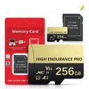Card de memorie microSDXC 256 GB cu adaptor SD 1,5 x 1,9 cm Clasa U3 V60 A2 Rezistentă la apă și șocuri Negru-aurie Pentru telefon mobil și cameră 2