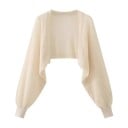 Cardigan curto de malha para senhora com mangas balão longas, bolero em renda com frente aberta para usar sobre um top ou vestido, tamanho 4