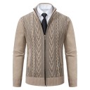 Cardigan da uomo lavorato a maglia con zip e collo alto Maglione elegante monocolore con motivo semplice Poliestere Autunno Inverno 2
