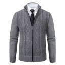 Cardigan da uomo lavorato a maglia con zip e collo alto Maglione elegante monocolore con motivo semplice Poliestere Autunno Inverno Vari colori 1