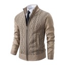 Cardigan da uomo lavorato a maglia con zip e collo alto Maglione elegante monocolore con motivo semplice Poliestere Autunno Inverno Vari colori 2