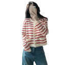 Cardigan damă cu dungi din poliester cu decolteu rotund Pulover elegant tricotat cu nasturi și mâneci lungi Mărime universală 2