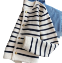Cardigan damă cu dungi din poliester cu decolteu rotund Pulover elegant tricotat cu nasturi și mâneci lungi Mărime universală 3