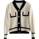 Cardigan damă cu dungi și mânecă lungă din acetat Pulover elegant cu nasturi și buzunare pe piept Mărime universală Stil damă la modă 8