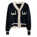 Cardigan damă cu dungi și mânecă lungă din acetat Pulover elegant cu nasturi și buzunare pe piept Mărime universală Stil damă la modă 7