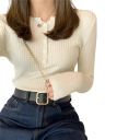 Cardigan damă din bumbac și poliester cu închidere parțială cu nasturi Pulover simplu cu decolteu rotund Mâneci lungi Mărime universală 3