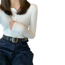 Cardigan damă din bumbac și poliester cu închidere parțială cu nasturi Pulover simplu cu decolteu rotund Mâneci lungi Mărime universală 5